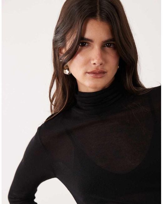 ASOS Black Sheer Second Skin Knit Roll Neck Top