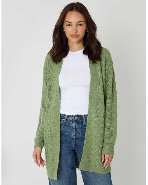 Threadbare Green Cable Knit Cardigan