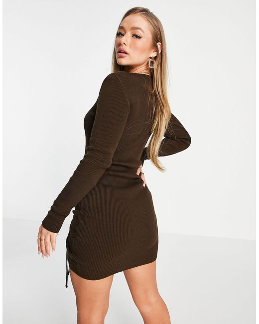 Knitted Ruched Detail Mini Dress ...