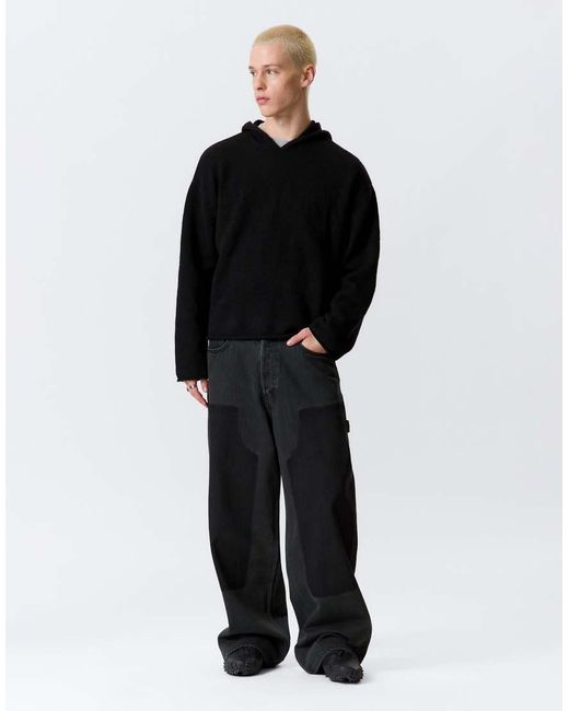 Weekday Black Wool Blend Slouchy Fit Knitted Hoodie for men
