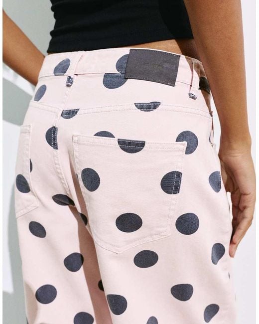 Pull&Bear White Polka Dot Barrel Jeans