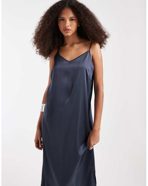 Pieces Blue Satin Cami Maxi Dress