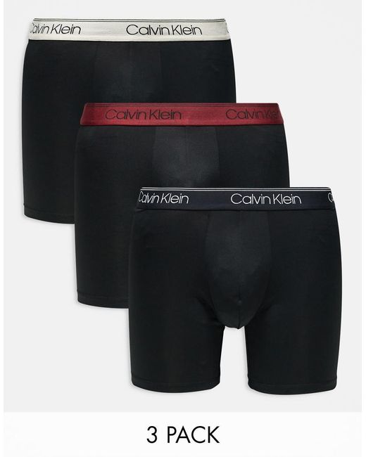 Calvin Klein Black Microfibre Stretch 3 Pack Boxer Brief With Coloured Waistband for men