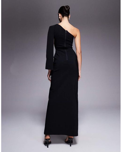 Vesper Blue Bengaline One Shoulder Drape Detail Side Split Maxi Dress