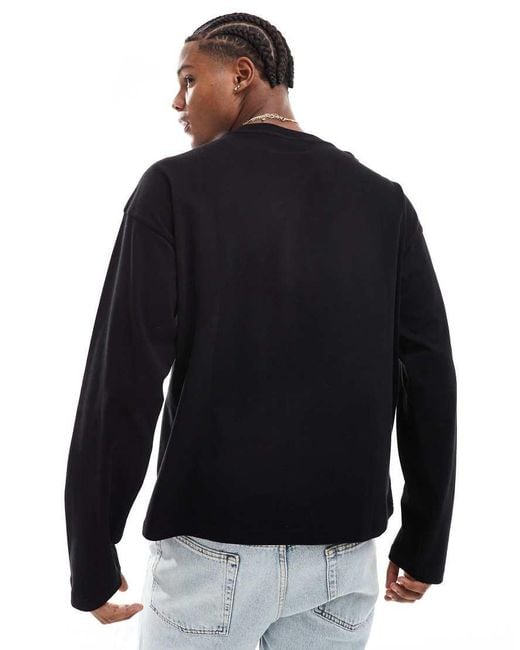 Weekday Black Boxy Oversized Fit Long Sleeve T-Shirt for men
