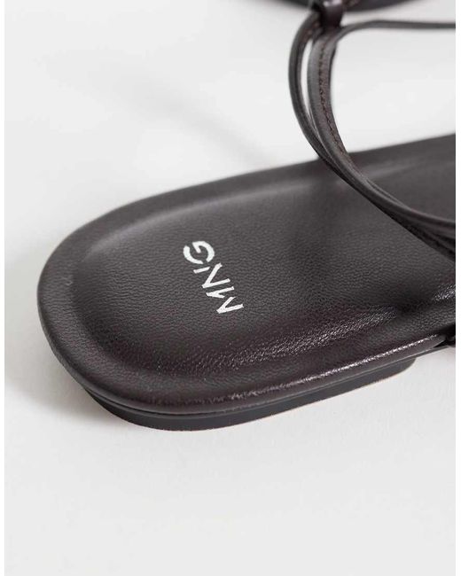 Mango Metallic Faux Leather Minimal Ankle Tie Flat Sandal