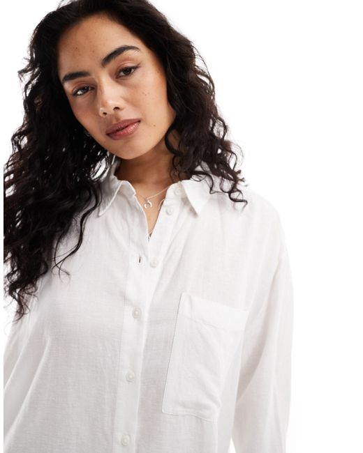 Bershka White Oversized Linen Shirt