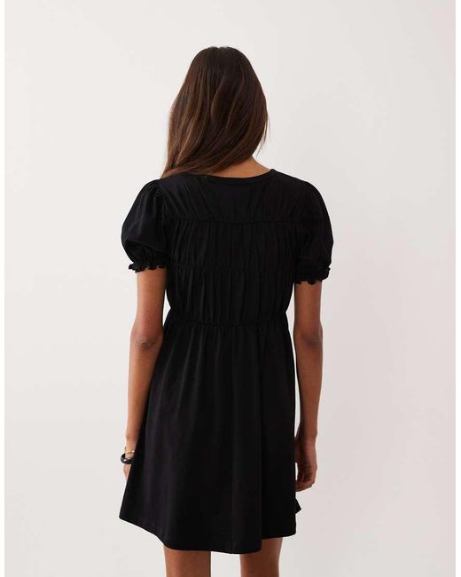 Miss Selfridge Black Shirred Smock Mini Dress