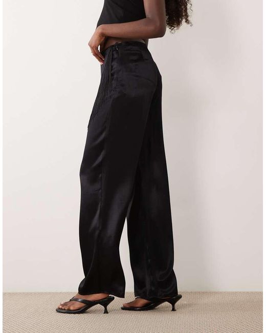 ASOS Black Satin Wide Leg Wrap Fringe Trouser
