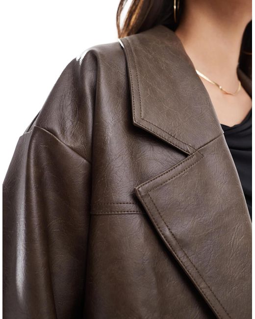 SNDY'S Brown Leather Look Oversized Collar Jacket