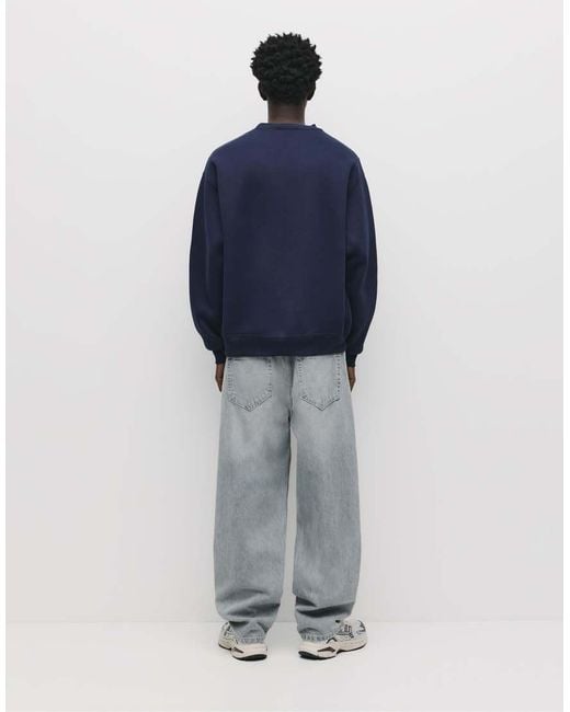 Pull&Bear Blue Basic Round Neck Sweatshirt for men