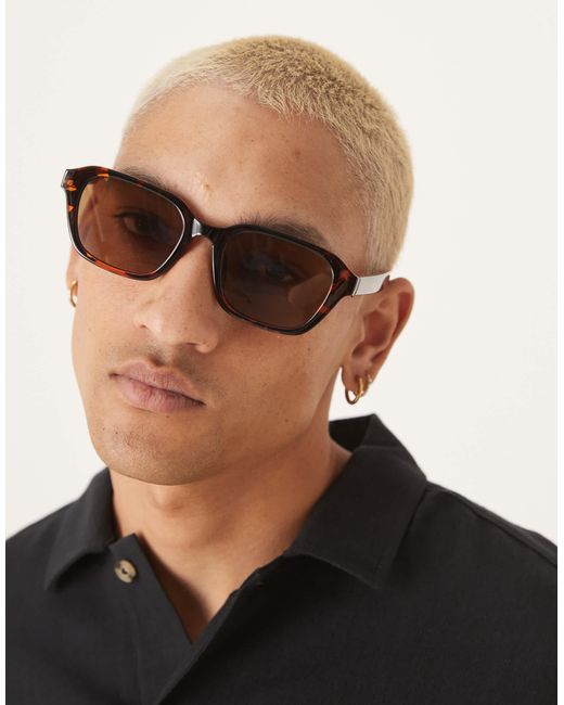 ASOS Black Square Sunglasses With Lens And Dark Tortoiseshell Frame for men