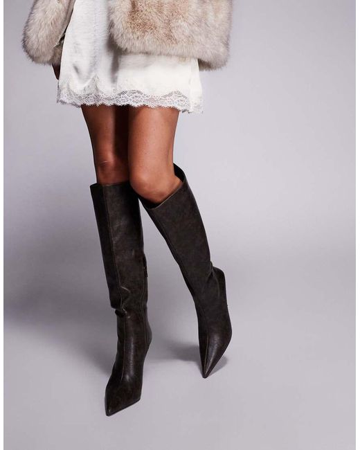 Public Desire Black Third Date High Heeled Knee Boots