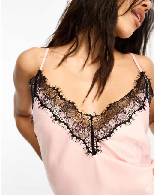 Ann Summers Pink Cerise Satin Cami Short Set With Lace Trim