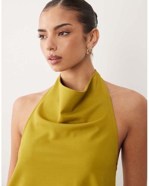 ASOS Green Slinky Twill Longline Cami Top With Asymmetric Hem