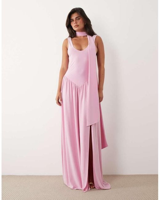 ASOS Pink Slinky Maxi Dress With Scarf Detail