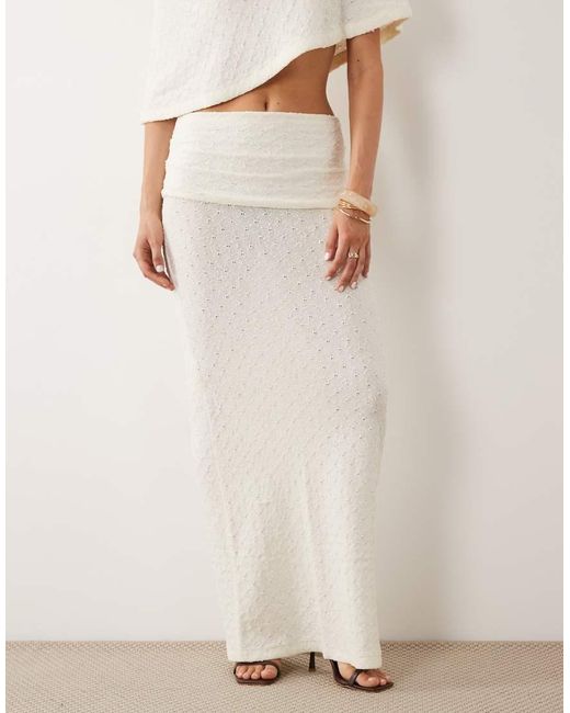 Aria Cove Natural Fine Knit Fold Over Beach Maxi Skirt