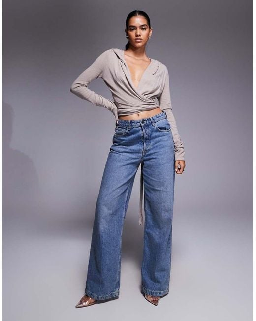 I.AM.GIA Gray Irina Knitted Plunge Neck Hooded Wrap Top