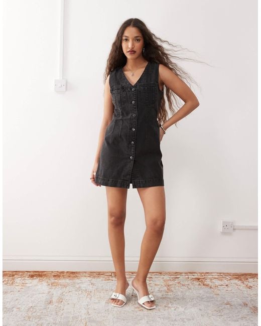 Noisy May Denim Waistcoat Mini Dress in Black | Lyst