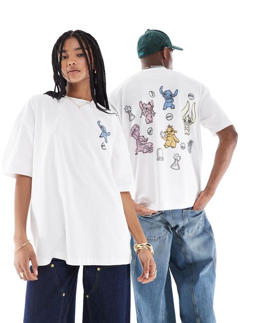 ASOS White Disney Unisex Oversized T-shirt With Stitch Prints