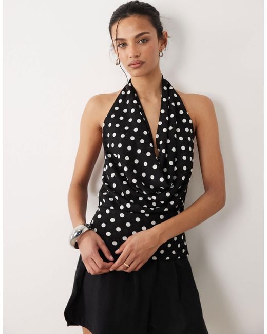 Mango Black Halter Cowl Neck Top