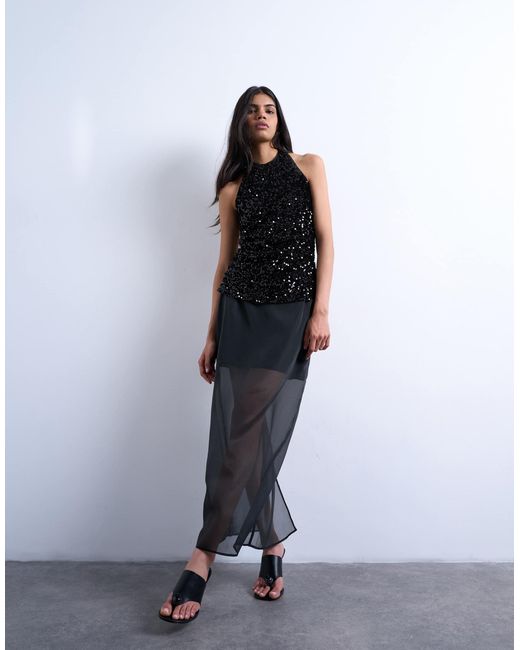 Jupe longue d'ensemble en organza transparent TOPSHOP en coloris Blue