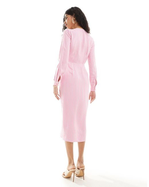 Closet Pink Button Front Midi Dress With Ruched Skirt