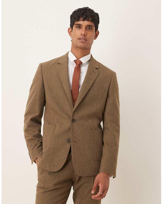 ASOS Brown Slim Suit Jacket With Wool for men