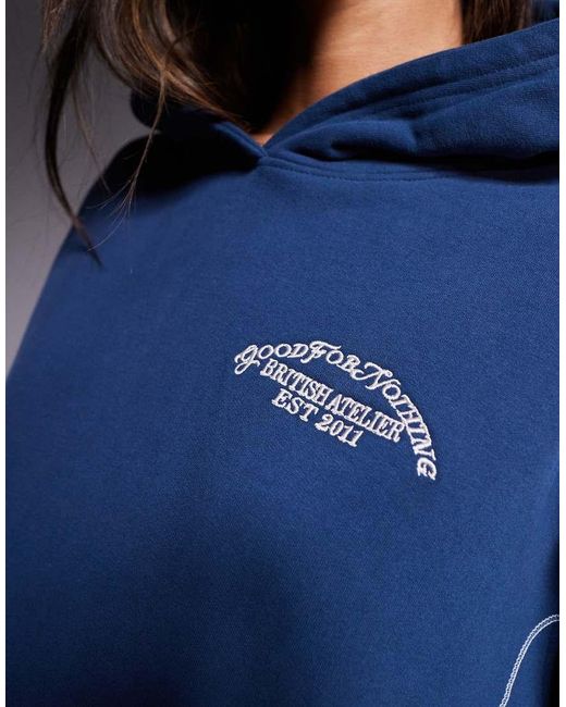 Good For Nothing Blue Overlock Stitch Relaxed Hoodie