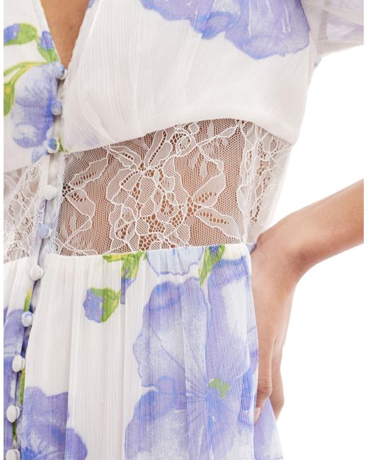 ASOS White Lace Cut Out Dress Button Through Ruffle Hem Midi Dress