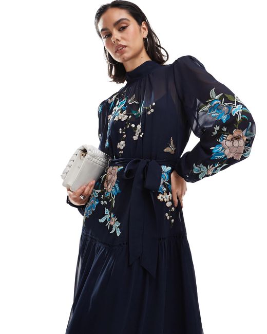 Hope & ivy embroidered midaxi dress in pink deals