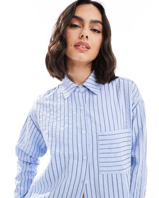 Threadbare Oversized Gestreept Overhemd Met Knoopsluiting in het Blue