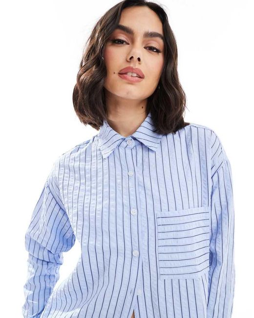 Threadbare Oversized Gestreept Overhemd Met Knoopsluiting in het Blue