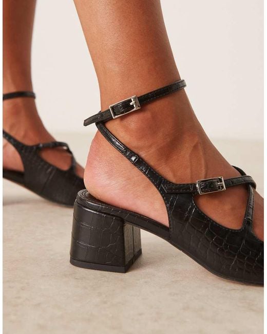 ASOS Black Simone Buckle Strap Detail Mid Block Heel Shoes