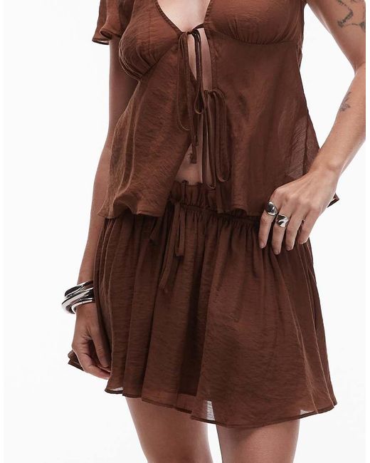 TOPSHOP Brown Flippy Mini Skirt