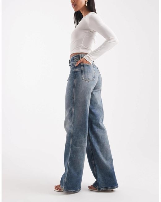Tommy Hilfiger Blue Charlie High Rise Wide Leg Jeans With Embroidered Logo