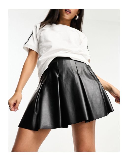 ASOS Black Faux Leather Box Pleat Micro Mini Skirt