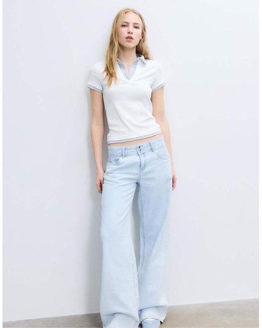 Stradivarius White Double-layer Short Sleeve Polo T-shirt