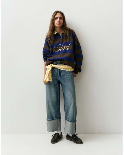 Pull&Bear Blue Stwd Knit Polo Shirt