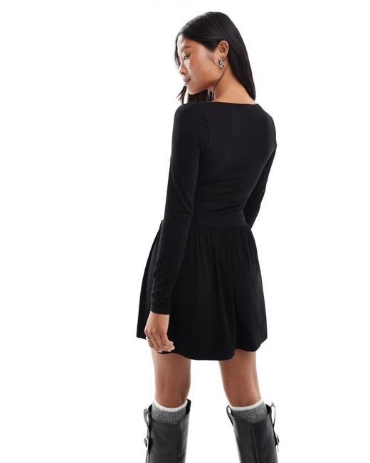 Miss Selfridge Black Dropped Waist Long Sleeve Mini Dress