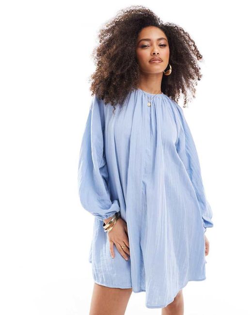 ASOS Mini Jurk Van Dubbele Stof Met A-Lijn in het Blue
