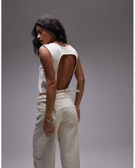 Mango Gray Featuring Kaia Gerber Seam Detail Woven Tank Top With Tie Back Detail