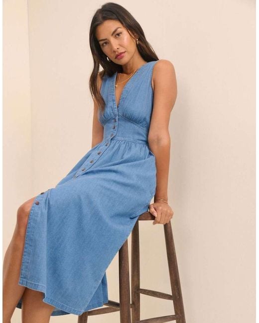 Nobody's Child Blue Mid-Wash Denim Sleeveless Starlight Midi Dress