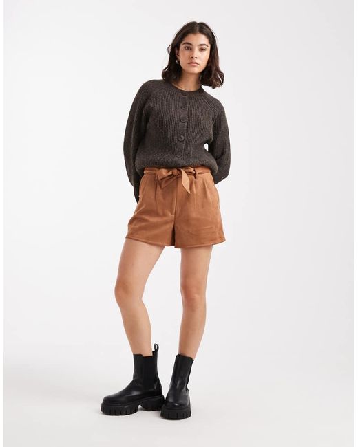 Miss Selfridge Black Suedette Belted Short