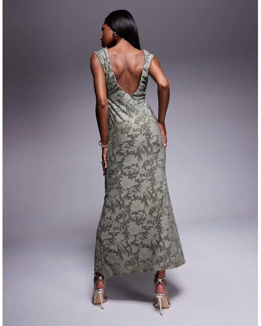 ASOS Gray Slash Neck Burnout Maxi Dress With Waist Cut Out And Scoop Back