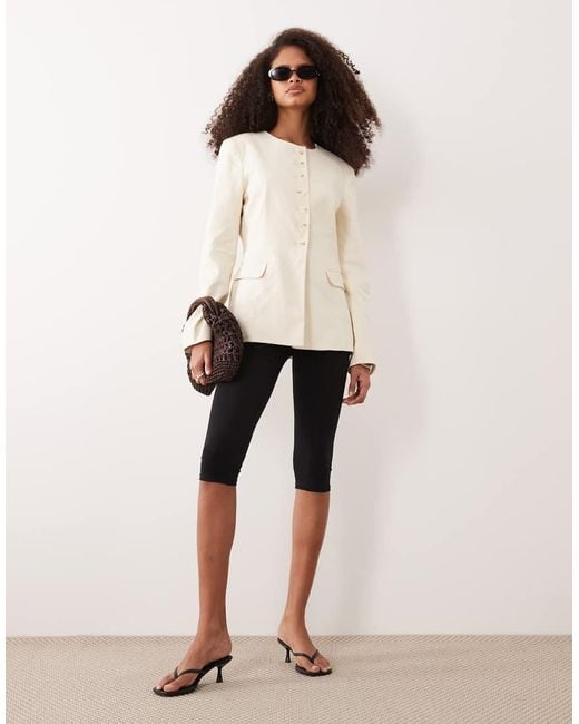 ARKET Natural Linen Look Collarless Blazer