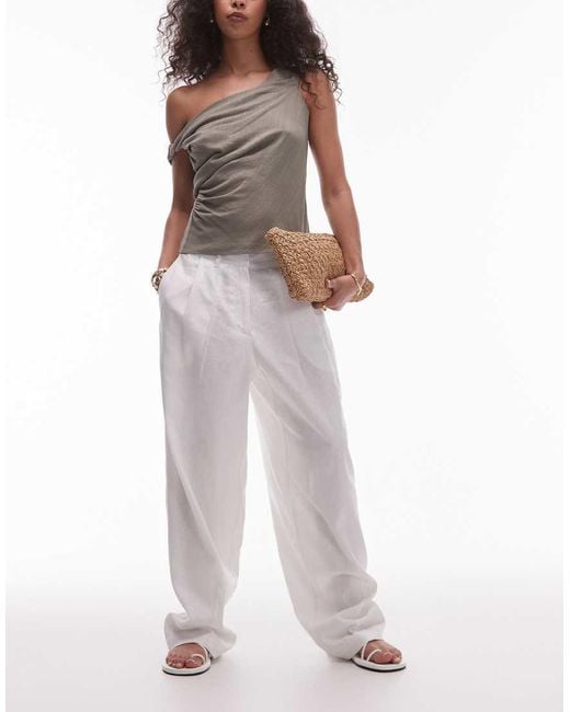 TOPSHOP White Linen Barrel Leg Trouser