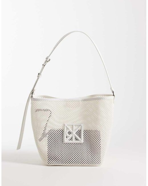 Calvin Klein White Jeans Mesh Emblem Logo Bucket Bag With Purse