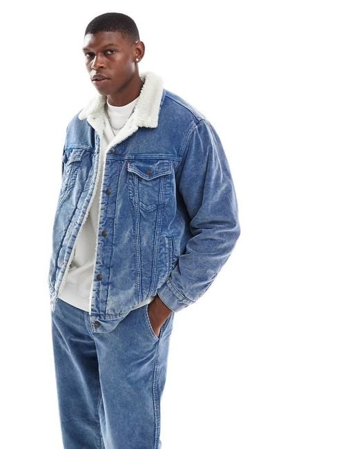 Levi's Blue Relaxed Fit Sherpa Denim Cord Trucker Jacket for men