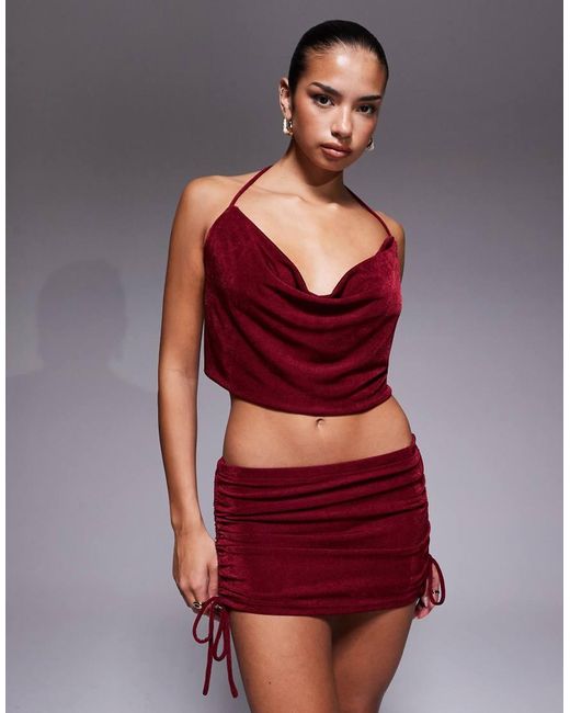 Edikted Red Co-ord Caspia Drawstring Mini Skirt
